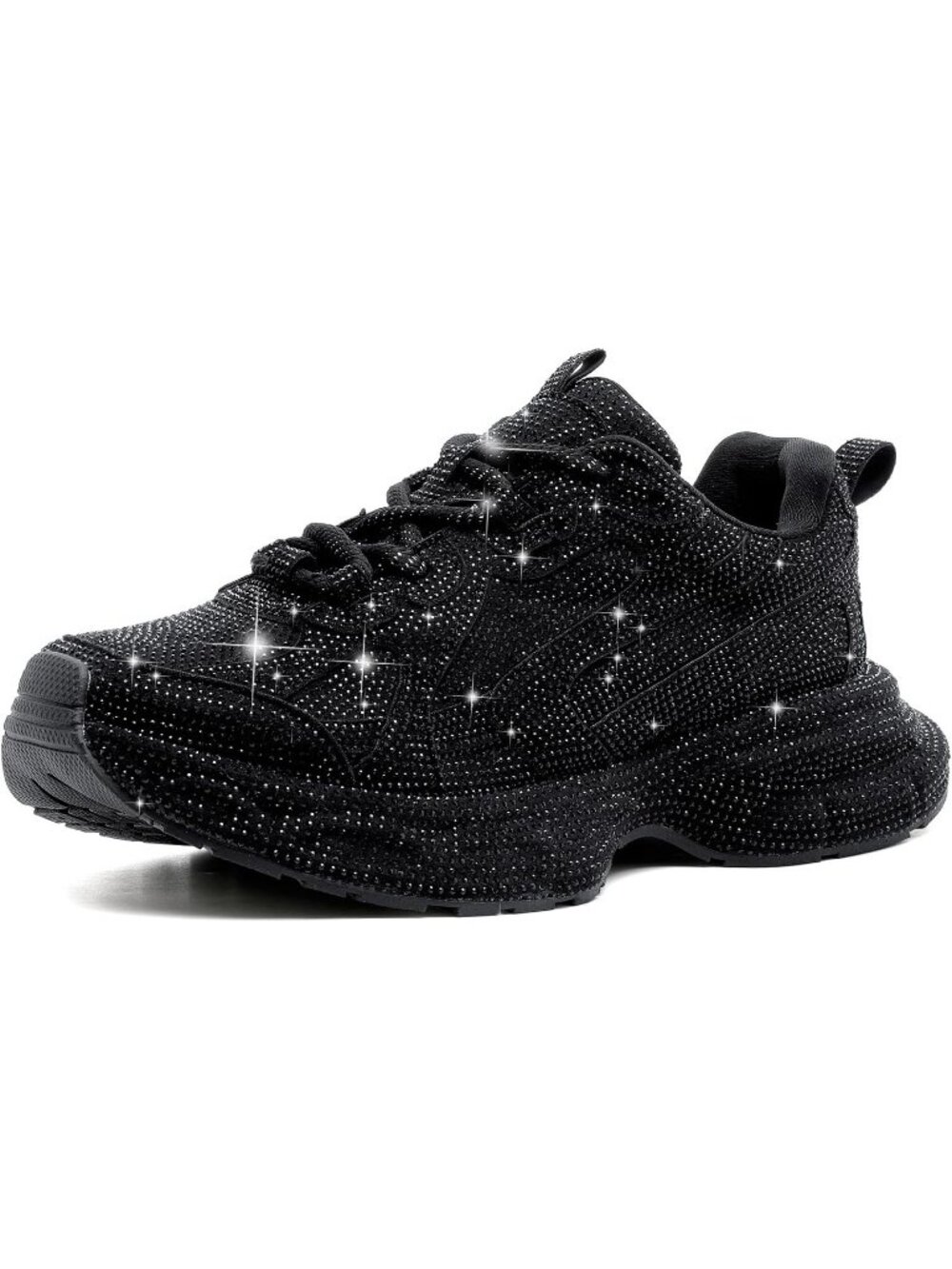 Women's Black Sparkly Glitter Rhinestone Bling Dressy Walking Shiny Sneakers